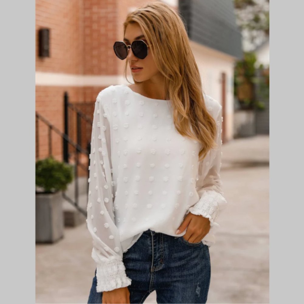 NWT Blooming Jelly Orange Chic Puff Sleeves Dotted Layered Blouse, Size M - Picture 11 of 12